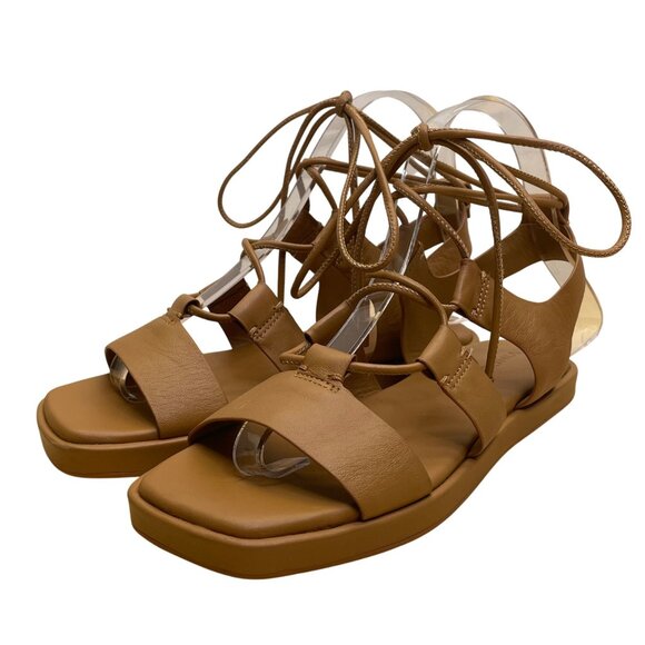 Vince Women’s Tan Leather Stylish Open-Toe Design Lace-Up Sandals Size 5.5M - Picture 3 of 9